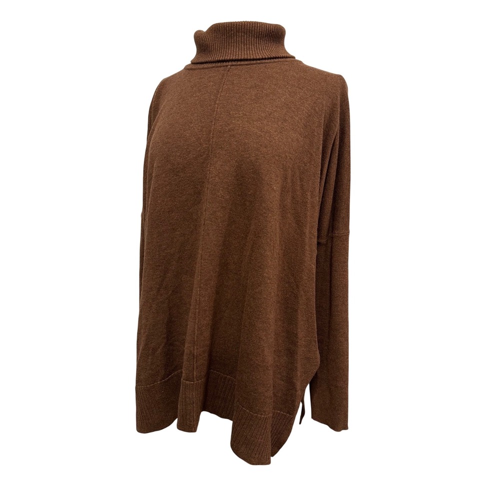 Lilla P Womens Brown Oversized Turtleneck Silk Blend Knit Sweater M/L 534